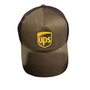UPS Logo Brown Black Trucker Hat Adjustable Mesh Back Workwear Cap